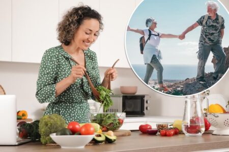 Mature Woman Stirring Vegetable Salad 84810072.jpg