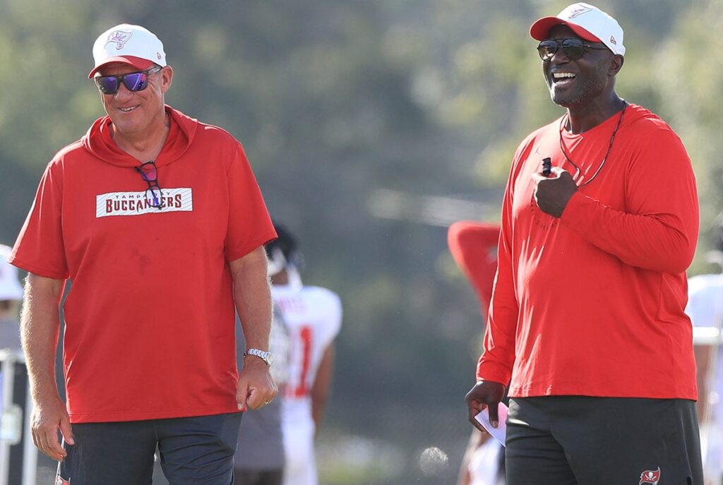 Bowles Todd Jason Licht Bucs Camp Smile.jpg